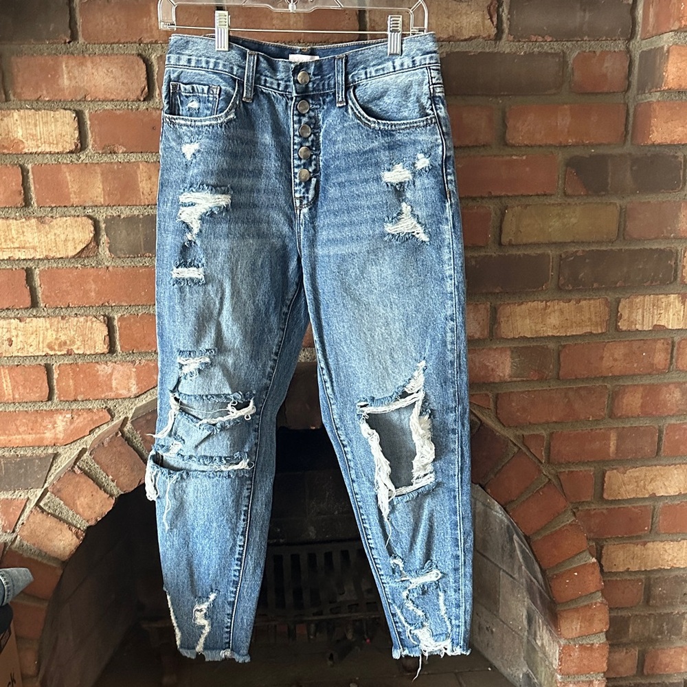 Pink Lily Distressed Blue Ankle Jeans